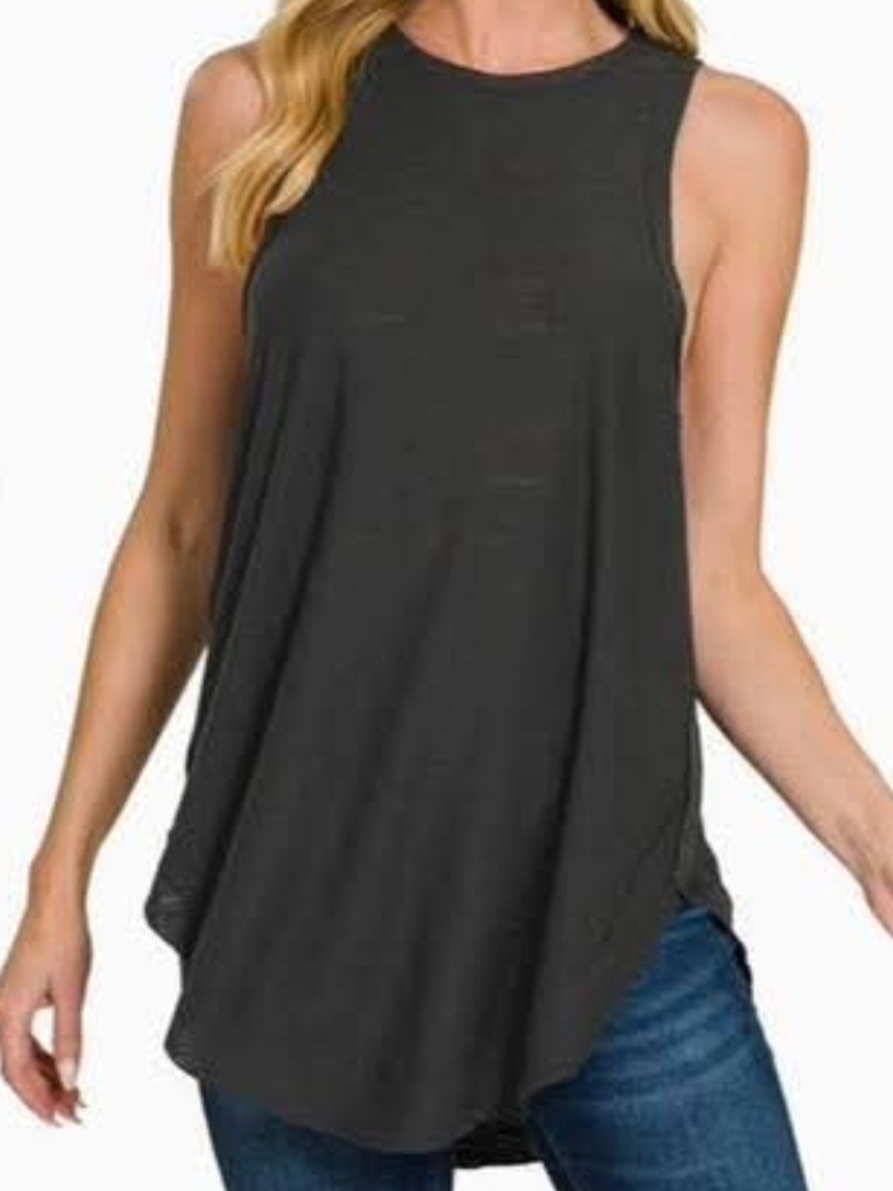 Charcoal Sleeveless Flowy Tank Top - Women